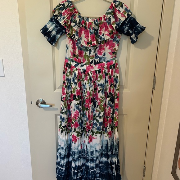 MISA Los Angeles Mirabelle M Pink Blue Dip-Dye Floral Off Shoulder Maxi Dress - Picture 3 of 7